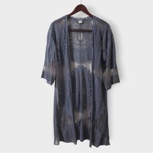 Accessory St Womens Grey Sheer Floral Lace Embroidered Kimono Coverup One Size